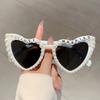 Heart Shaped Sunglasses with Pearls Women  New in Stylish Vintage Shades for Wedding Trendy Cute Party Sun Glasses
