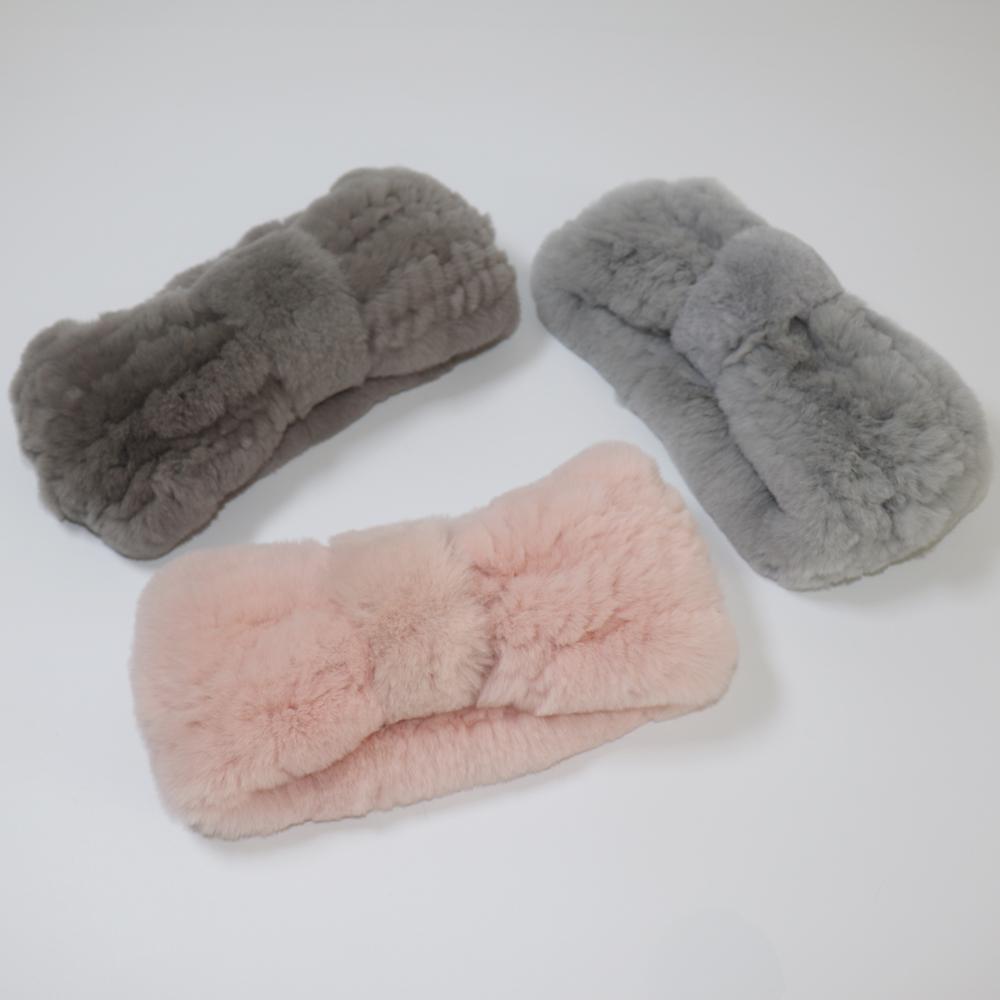 Damen Luxus Winter 100% Rexkaninchenfell gestricktes elastisches Stirnband hohe Qualität echtes Fell Haarband Mode Rexkaninchenfell Schal