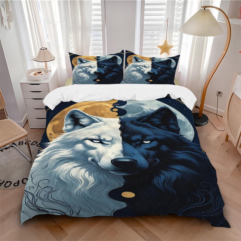 

3pcs Wolf Moon Soft Comfortable Bedding set, For Bedroom, Guest Room And Dorm, All - Season Use, High-Definition Printing135 135x200cm