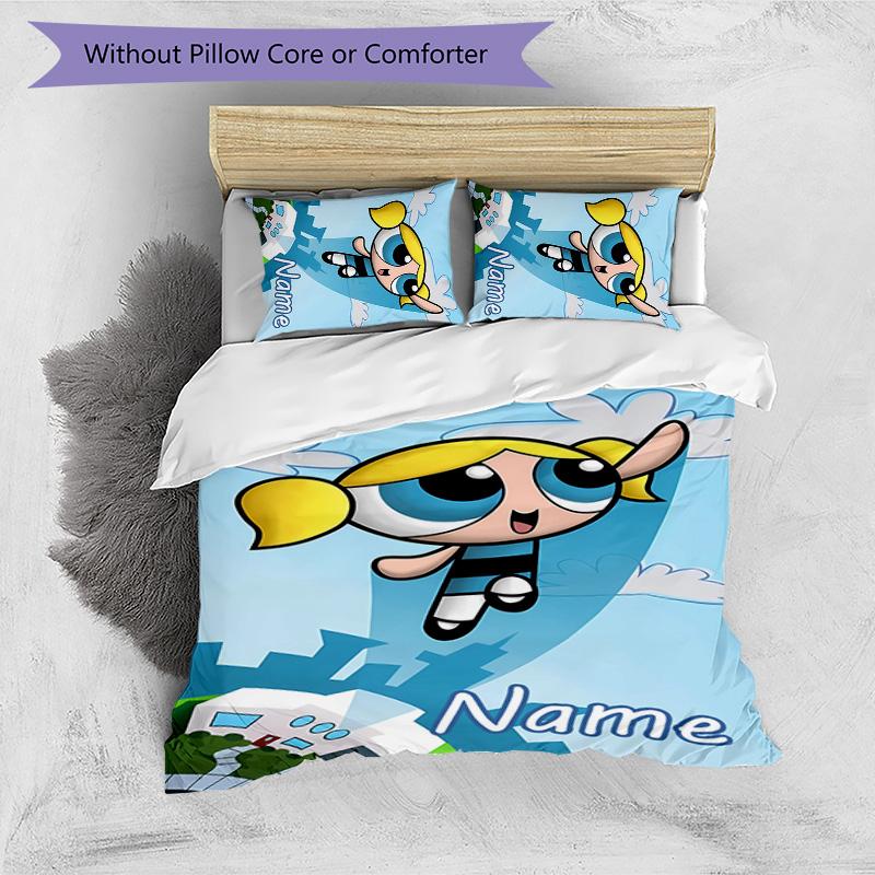 3pcs The Powerpuff Girls2 Cover Set - Personalized Name, HD Printed Bedding with 1 Cover and 2 Pillowcases - Perfect for Home Decor, Easy Care