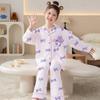 Girls Cotton Pajama Set With Collar Long Sleeve Cartoon Print Fall Kids Sleepwear Comfortable Home Outfit