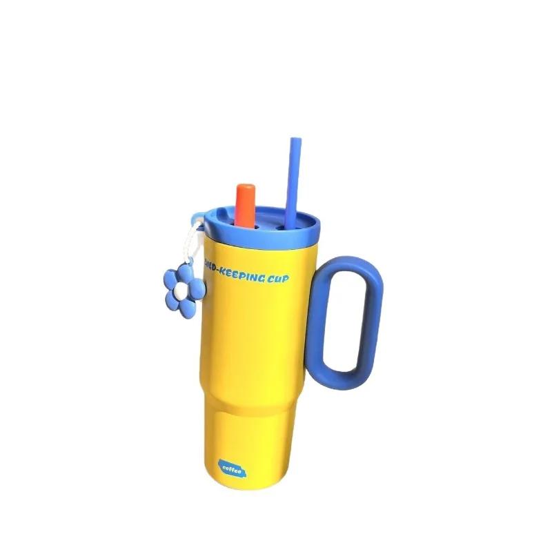 316 Stainless Steel New High-value Flower Ice Cream Cup Portable Thermos Cup Large Capacity Car Cup Straw