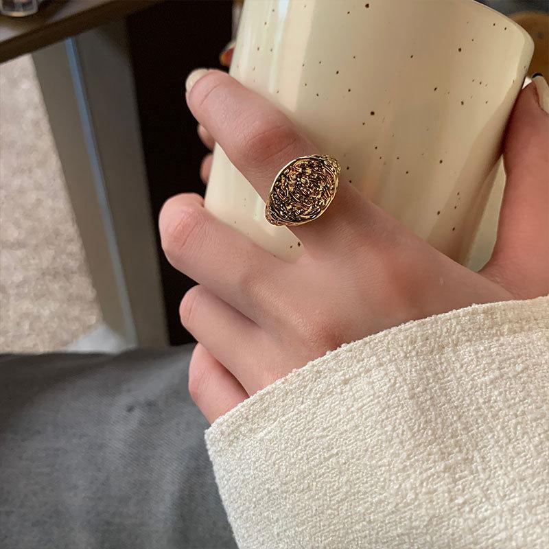 

Delicate And Trendy Open Adjustable Ring With Vintage Meteorite Texture Perfect For Fashion Forward Women