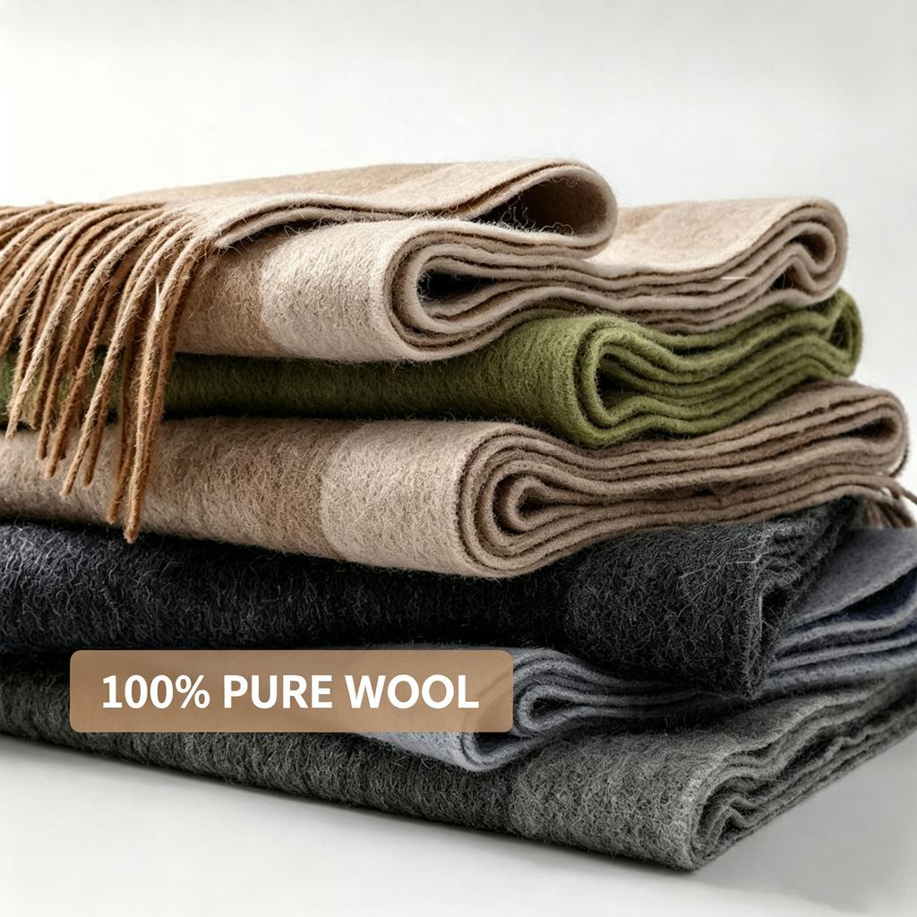 35x196cm Men's 100% Wool Ombre Gradient Scarf Thick Winter Warm Neck Wrap Dual-Color Fall Winter Accessory for Men
