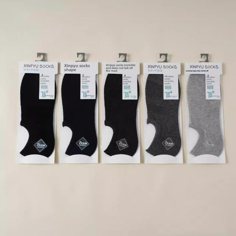 5 Pairs of Men's Spring and Summer Thin Mesh Solid Color Sweat-absorbing and Anti Slip Casual Boat Socks