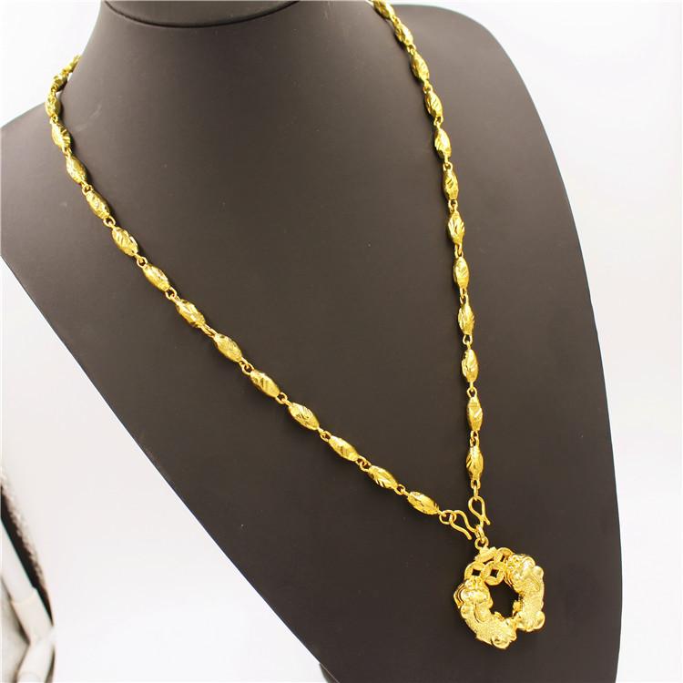 Luxurious 9999 24K real gold men's necklace Guan Gong Guanyin faucet pendant domineering fashion accessories