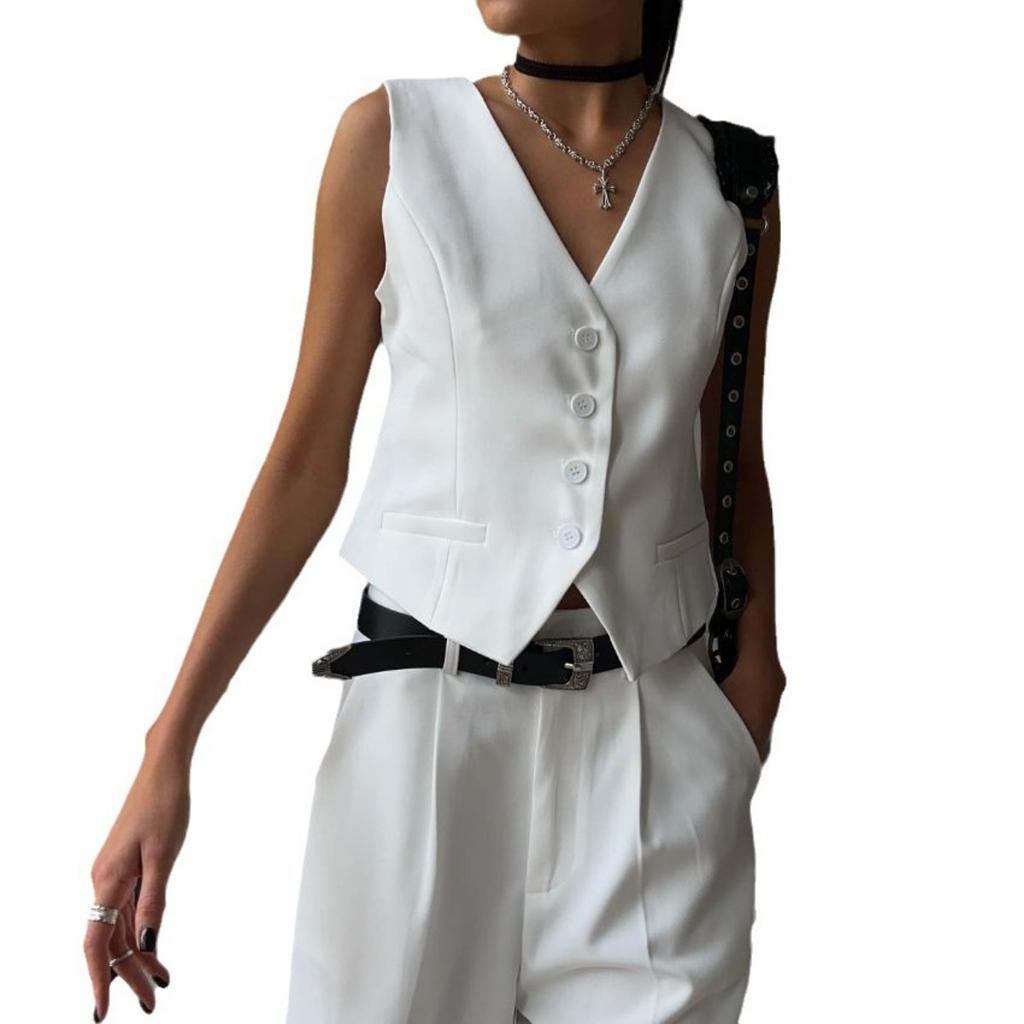 Spring Summer Women's Vest Waistcoat Suit Set V Neck Single Breasted Vest + Straight Suit Shorts Fashion Casual Outfit European American Style