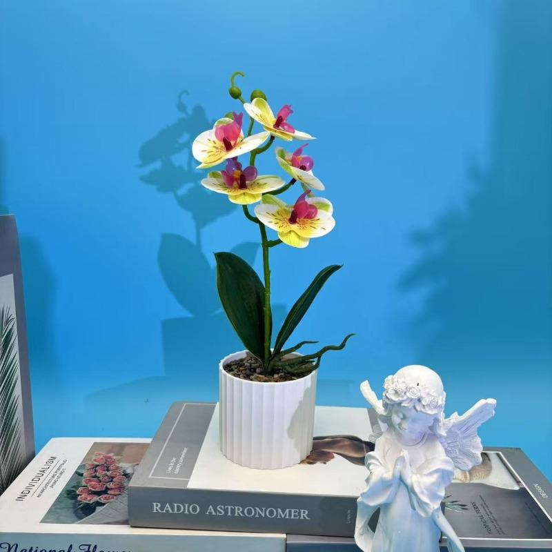 

Бонсай Фаленопсис из камня Юхуа для внутреннего декора, композиция из искусственных цветов в горшке и имитация зеленых растений Green and white