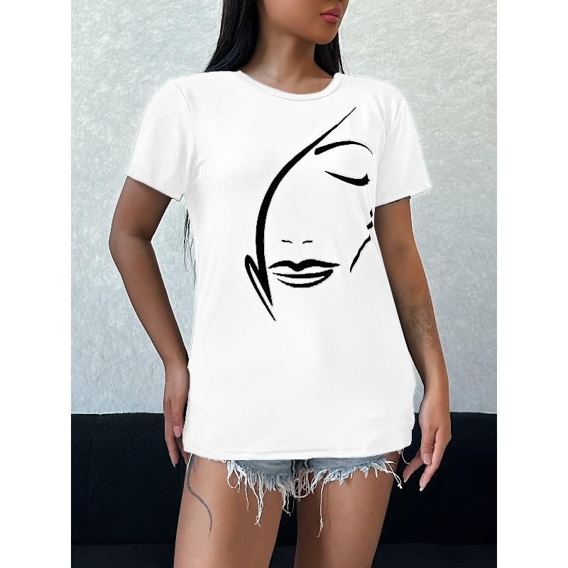 (European sizes)Figure Print Crew Neck T-shirt, Casual Short Sleeve Summer Daily Top, Women's Clothing