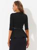 Allegra K Peplum Blouse with Round Neck and Elegant Size S Women's 3/4 Sleeves, Belted, Workwear, Black,