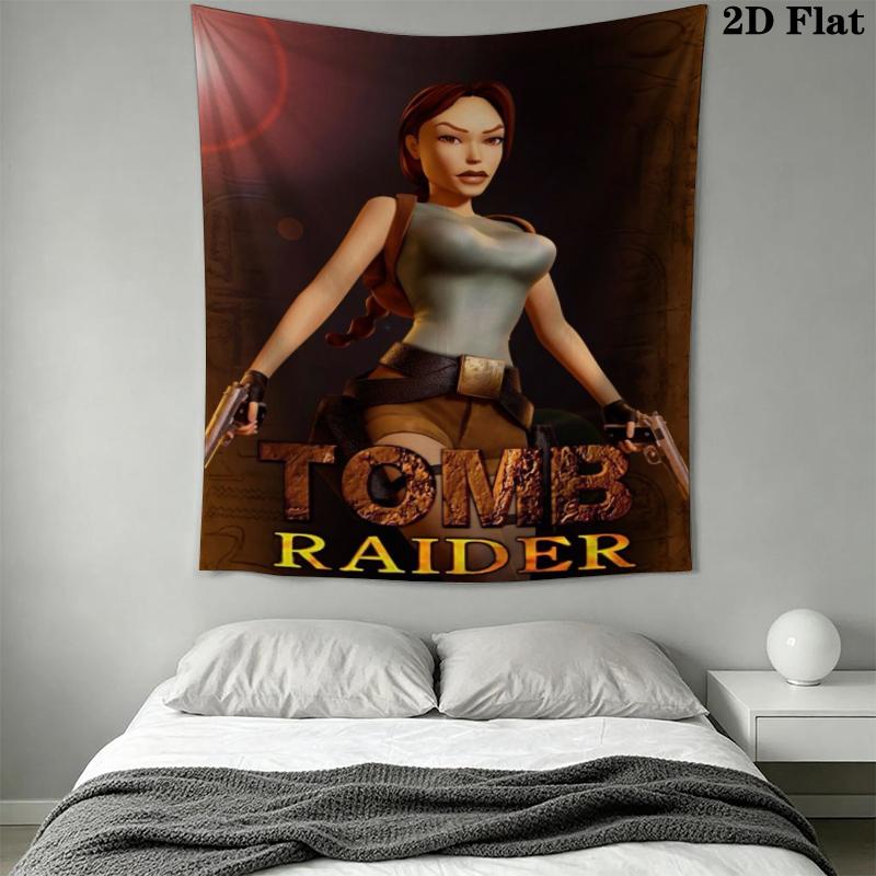 Tomb Raider Lara Wall Tapestry Aesthetic Wall Hanging Printed Fabric Blanket Decorative Tapestries for Bedroom Living Room Home Decor