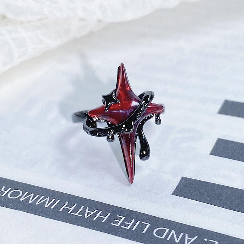 Dark Series Personality Trendy Cool Love Open Ring Irregular Inlaid Zircon Punk Retro High Sense Ring Woman