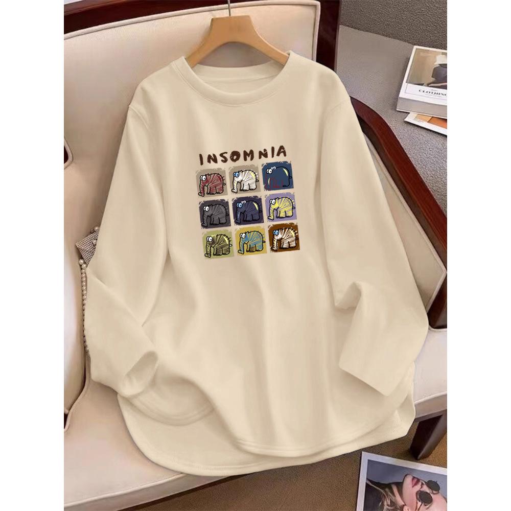 

Бархатный пуловер с круглым вырезом и принтом в корейском стиле 2025 - Повседневный модный топ с длинным рукавом X-Large