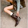 New Style Luxury Pleated Buckle Knight Boots for Women Autumn Brown Leather Mid Calf Boots Woman Slip-On Thick Heel Riding Boots