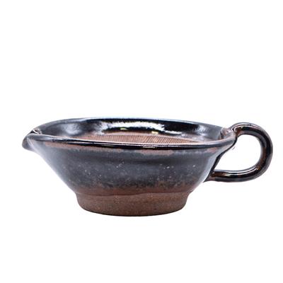 Mino Ware Katouen 15cm with Tenmoku Tea Made In Product Mortar, Approx. Wide, Handle, Brown, Ceramic, Japan, Number 523-0060
