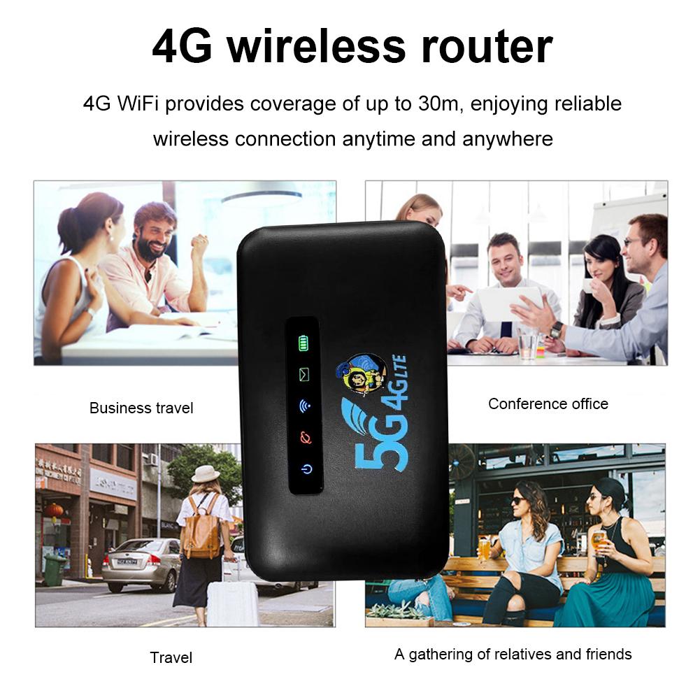 4G LTE Router 150Mbps Portable Wireless WiFi Mobile Hotspot Dongle Network Card Adapter LAN RJ45 2600mAh with SIM Card Slot