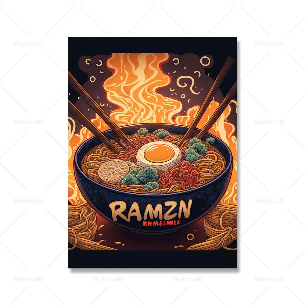 Ramen Japanese Food Wall Art Modern Vintage Cartoon Kitchen Decor Art Print Pictures Retro Funny Dining Room Canvas Painting