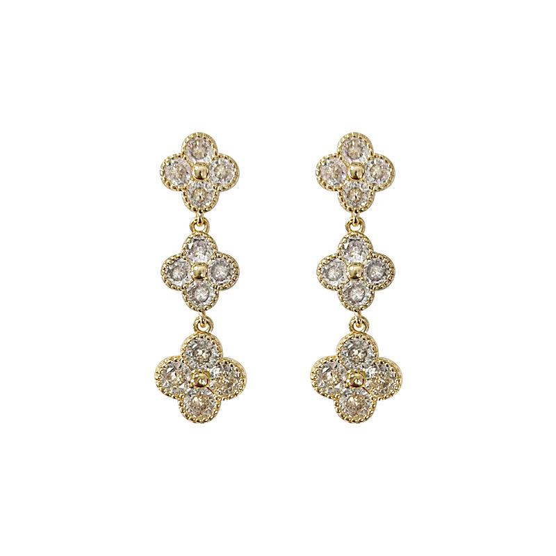 Elegant Four-Leaf Clover Stud Earrings: Japanese & Korean Inspired Fashion with Unique Design