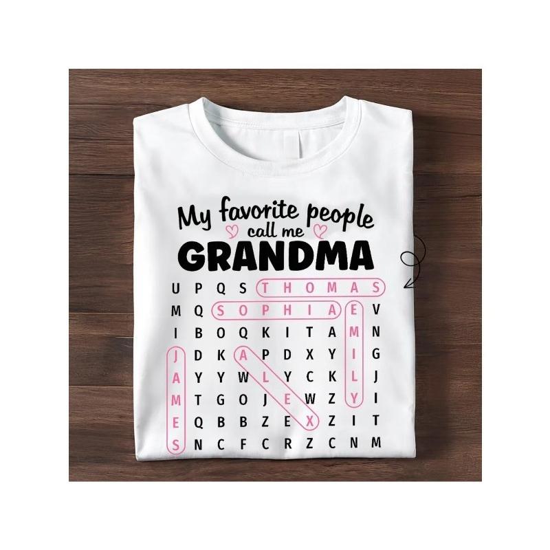 Grandma S Favorite People Word Search Puzzle Personalized Shirt | Vintage Summer Geometric-Pattern High Stretch Long Sleeve Regular Length S белый