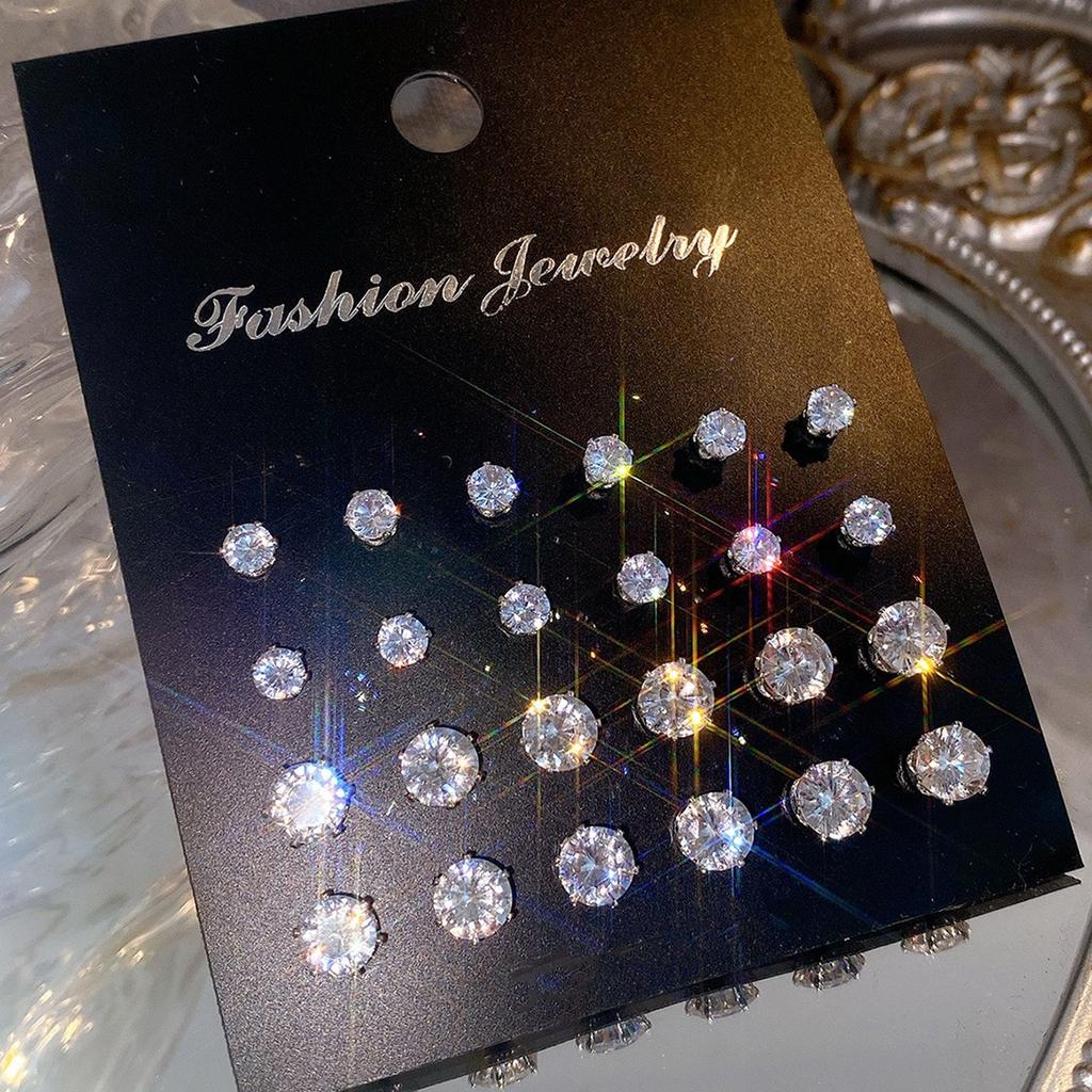 21 Pcs White Shiny Wedding Earrings Set For Women Men Fashion Vintage Crystal Star Heart Design Studs Trendy Jewelry Gifts 2024