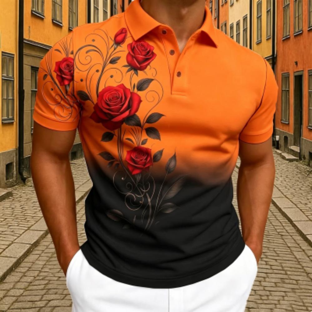 Polo Elegante da Uomo con Stampa Floreale Rosa T-shirt a Maniche Corte da Uomo per Esterno e Strada Top Estivo per la Casa Maglietta Casual Polo da Uomo e da Donna