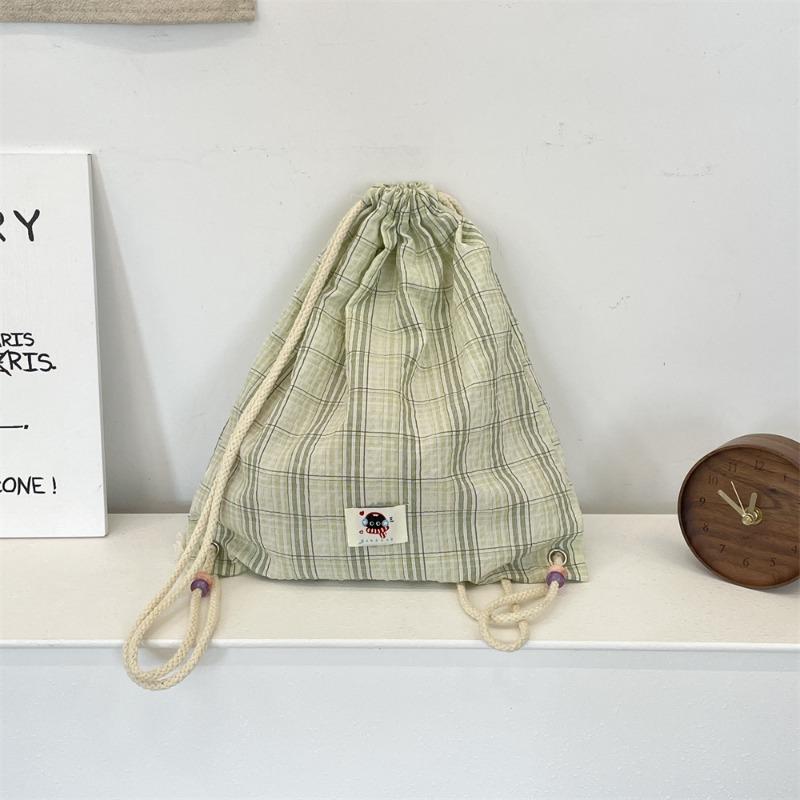 32 New fashion trend drawstring backpack beaded summer plaid canvas backpack simple commute