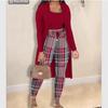 Autumn Winter Women's Printed Coat and Trousers Three-Piece Set
