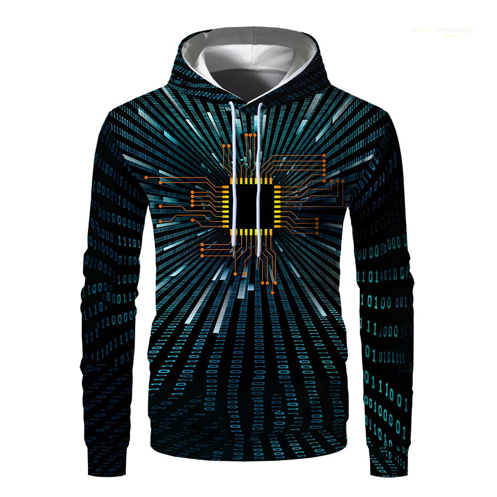 2023 Electronic Chip Pattern Fashion Devil 3D Printing Hoodie Men's Casual Funny Pullover Hip Hop