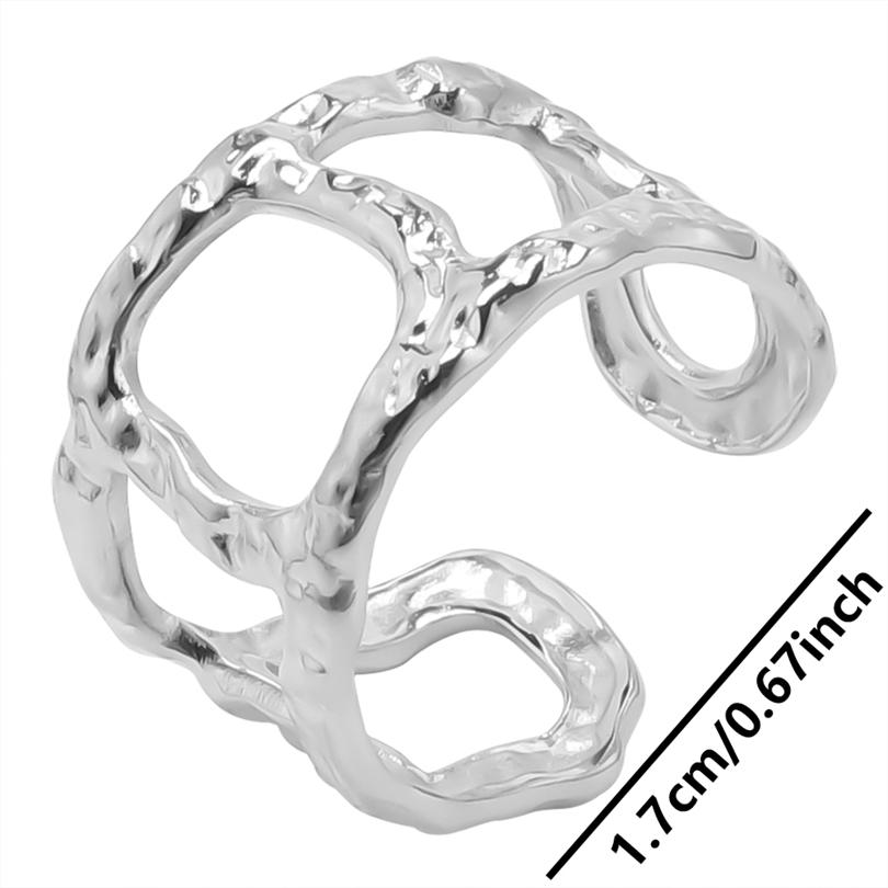 1 Stück Edelstahl Damen Persönlichkeit Texturiert Klobig Offene Ringe Vintage Hohl Gehämmert Unregelmäßig Lava Punk Herren Anillos Schmuck