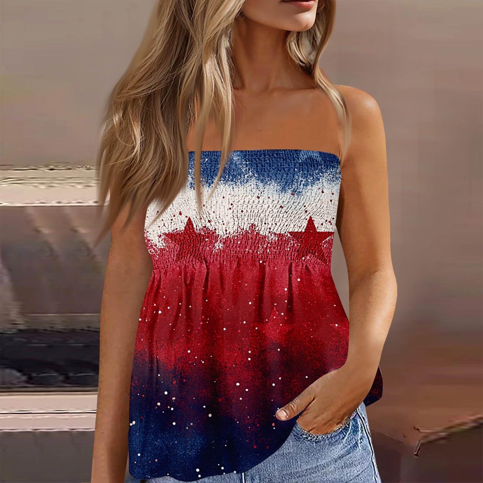 

Summer Tube Tops For Women,Cute Sexy Off Shoulder Print Sleeveless T-Shirt S червоний
