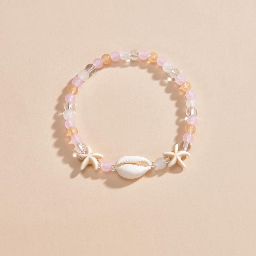 Bohemian Style Starfish Shell Mixed with Round Bead Women's Anklet