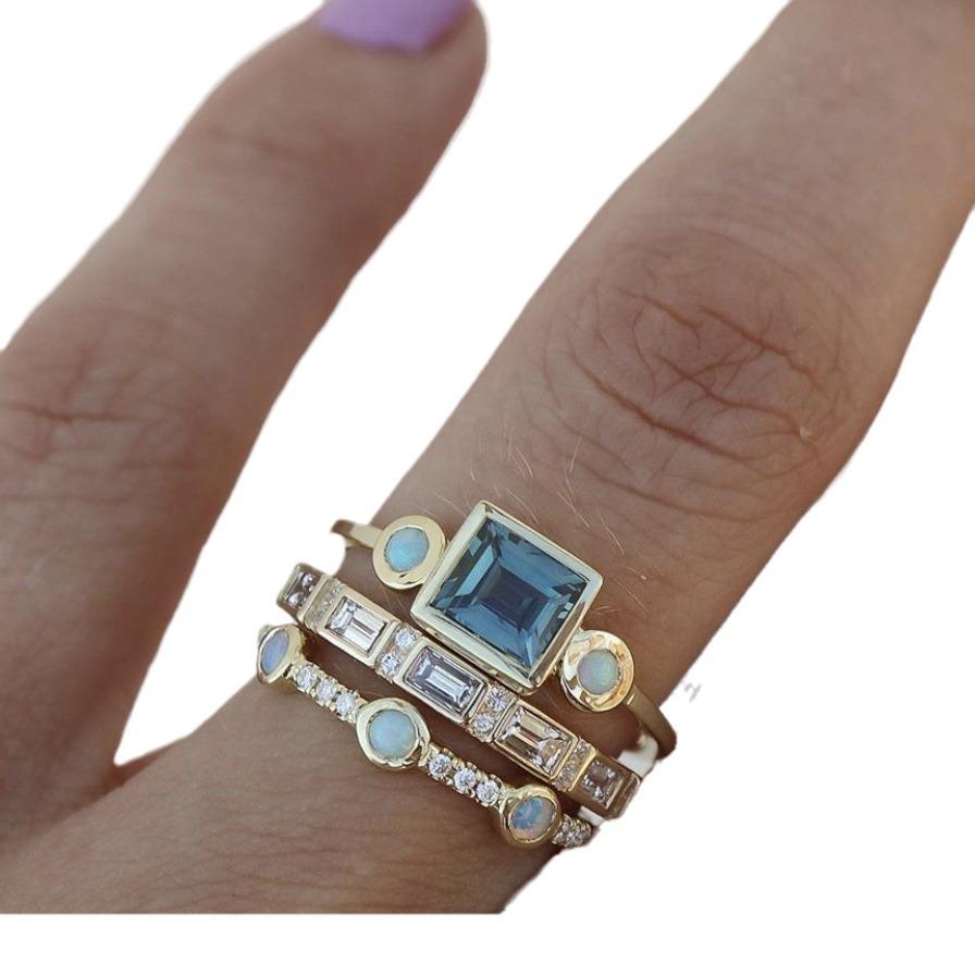 Gold three-piece set ring, ruby ring, women s simple vintage finger rings 5
