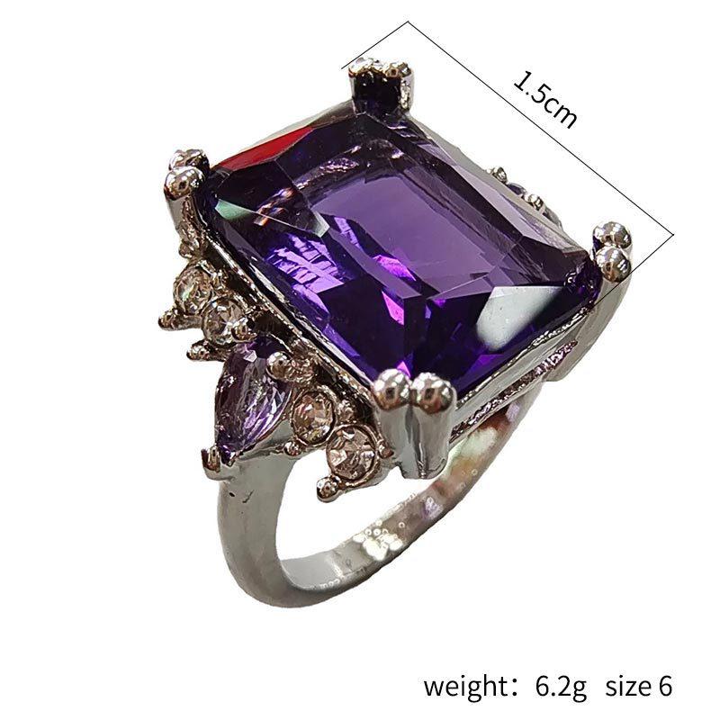 Chenrui Purple Rectangular Zircon Water Drop Ring for Women