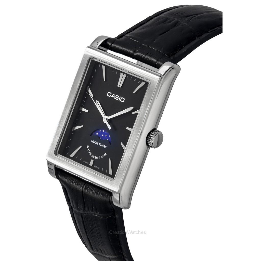 Casio MTP-M305D-1AVDF Orologio Uomo Analogico Con Quadrante Nero E Fasi Lunari, Acciaio Inossidabile, 50m WR