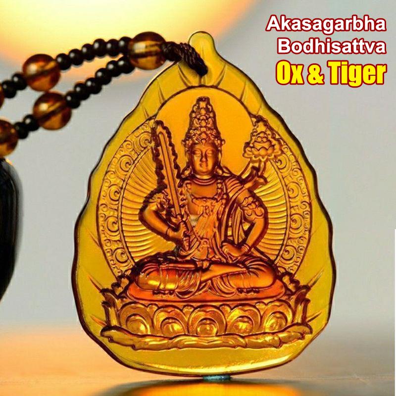 Ice Yellow  Lucky Pendant Long Sweater Necklace Manjushri Amitabha Tibetan Buddhism Religion Amulet Necklaces Unisex Gift