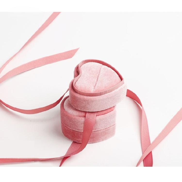 Cute Heart Shaped Jewelry Container Love Inspired Velvety Jewelry Box with Bowknot Rings Collection Case for Women