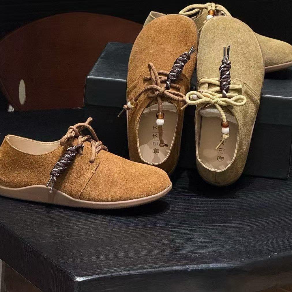 Leather Bread Shoes Big Round Head Retro Lace-up Casual Platform Women's Single Shoes
