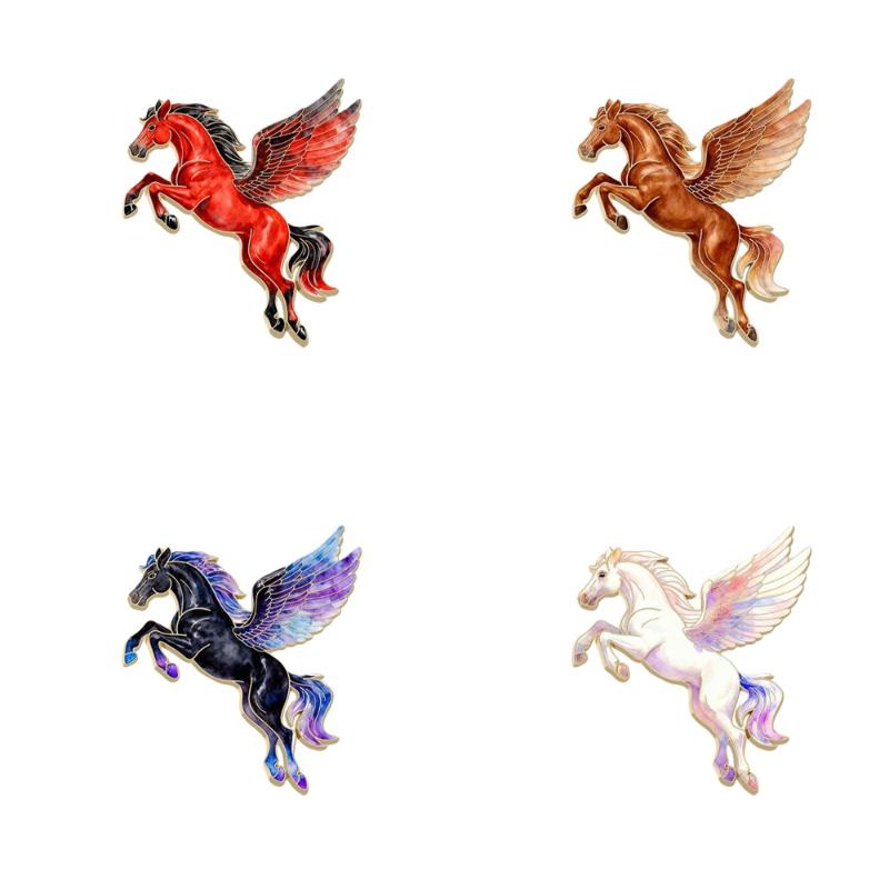 1/4Pcs Fashion Flying Horse Brooches For Women Men Cute Animal Pony Badge Pins Clothing Bag Accessories New Year Gift