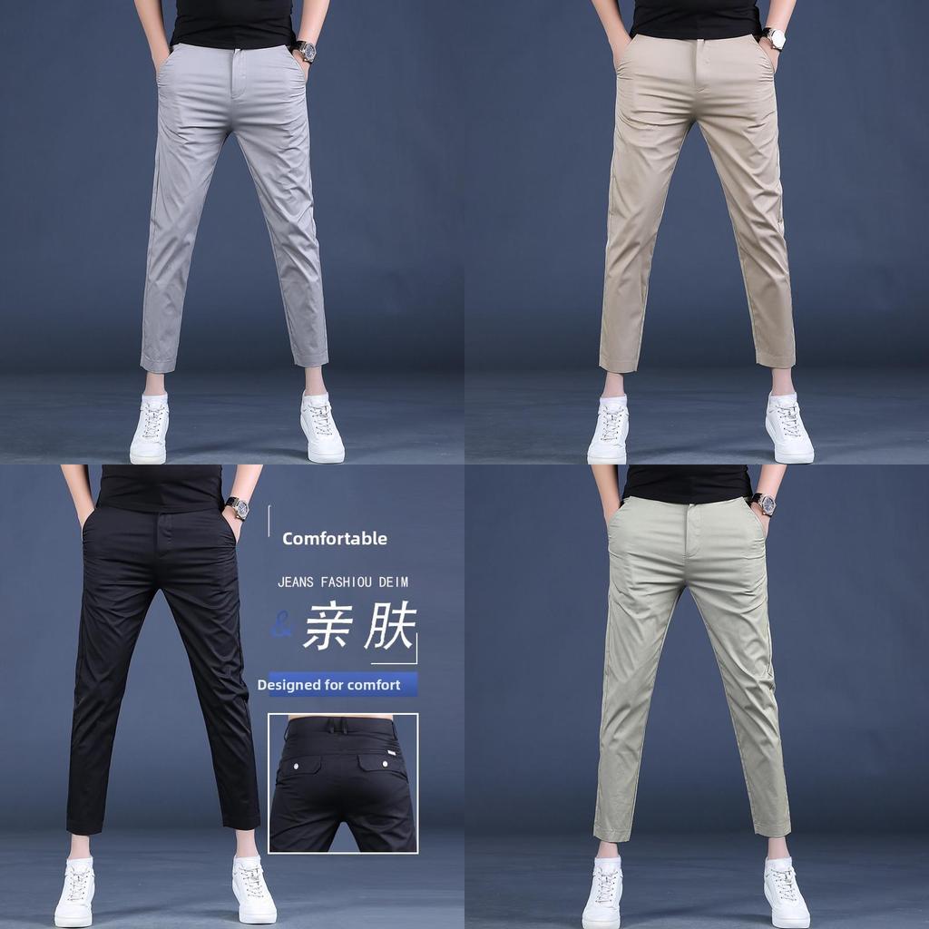 Young Men Summer Slim Fit Business Casual Pants With Stretch Cotton For Daily Wear