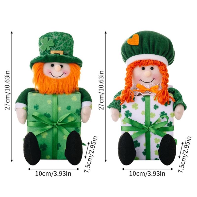 2 stuks Unieke Beeldjes Patrick's Day Kabouters Kleurrijke Poppen Accent voor Eettafel of Bureau Geluksblad Decoraties