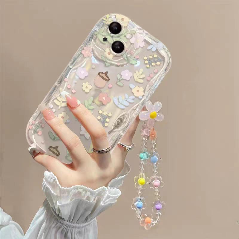 3D Flower Pearl Chain Phone Case For Xiaomi Redmi Note 12 4G Note 14 13 Pro Plus 5G 11 10 11S 12S 14C 13C 12C 9C 10C 9A 9 A1 A2