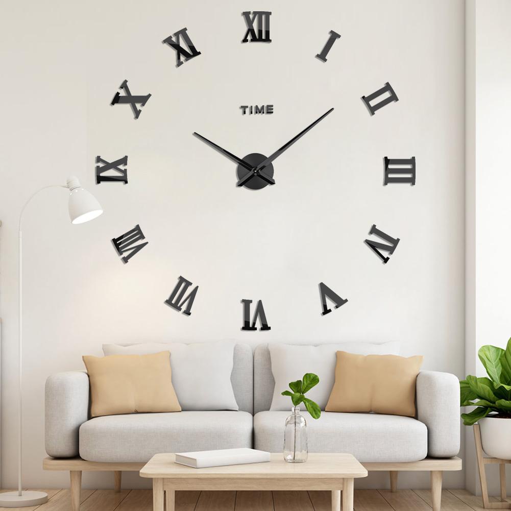 City Art Unique Nordic Luxury Acrylic Sticker Silver Big DIY 3D Home Decoration Modern Wall Clocks Wall Horloge Reloj Pared
