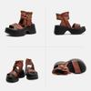 Johnature Thick Soled Sandals Genuine Leather Side Zipper Height Increasing Women's Platform Shoes