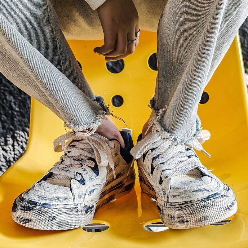 Quality Retro Men Canvas Shoes Designer Skateboard Streetwear Dirty Thick Sole Canvas Sneakers Lace Up Board Shoes Casual 39-44
