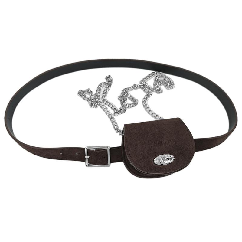 

Stylish Sueded Finish Waist Belt With Coin Pouch and Long Chain Pants Belt For Daily Essential And Women Office Outfit кофейный
