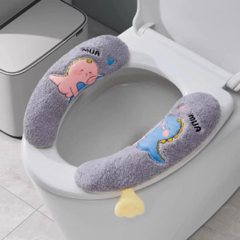 Washable Cartoon Toilet Seat Cover Home Bathroom - Soft Plush Use Zipper Multiple Cute Designs