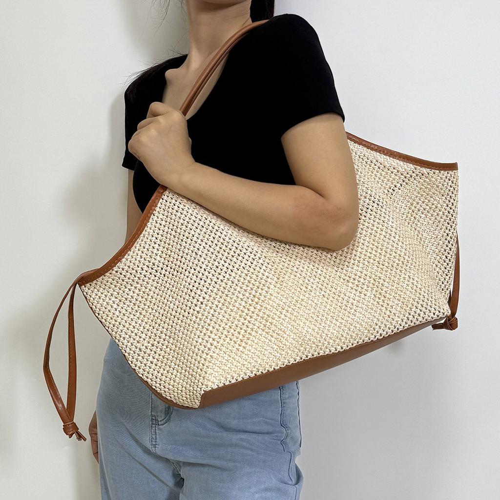 Woven Mesh Portable Tote Bag Women'S Large Capacity Spring And Summer Leisure Vacation Lazy Wind Commuter Shoulder Bag