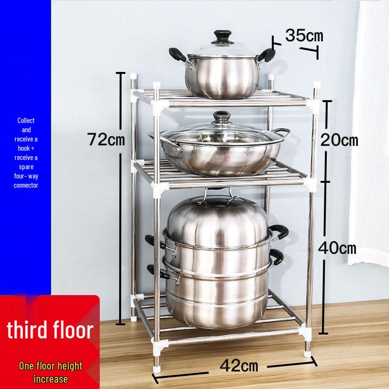 Stainless Steel Multi-layer Kitchen Storage Rack for Pots and Basins