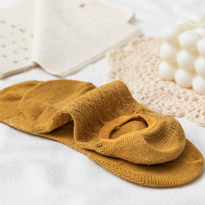 5 Pairs Summer Women's Mesh Cotton Socks Solid Color Silicone Invisible Boat Socks Silicone Non-slip Ankle Socks Deodorant Antibacterial Socks