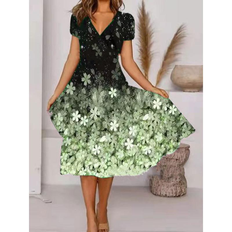 JPNTKY Fashion Summer Spring Short Sleeve V-Neck Casual Dresses